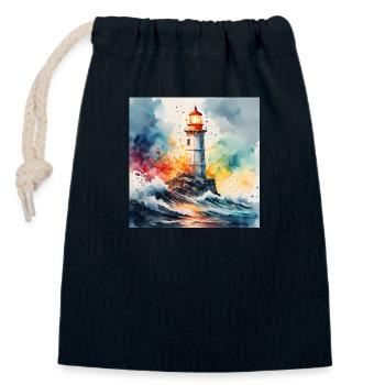 Lighthouse - Closable cotton gift bag (14x20cm) - navy - Front