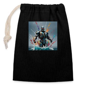 Robot colored - Closable cotton gift bag (14x20cm) - black - Front