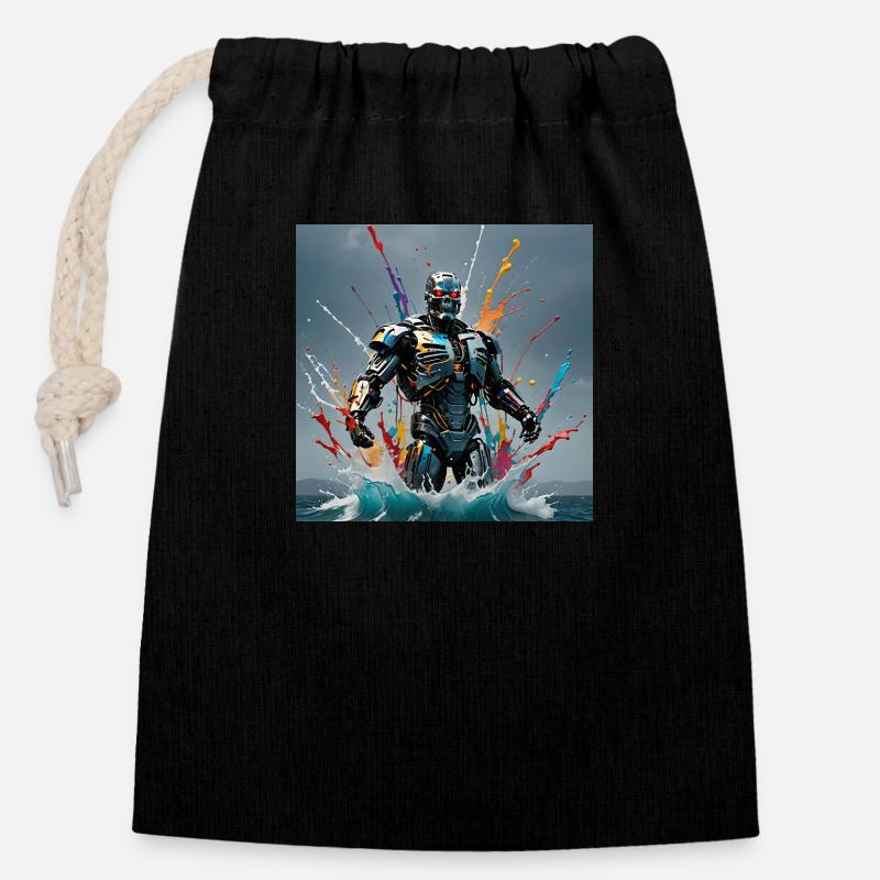 Robot colored - Closable cotton gift bag (14x20cm) - black