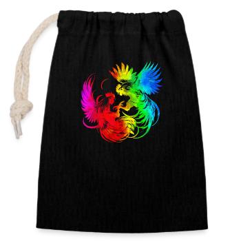 Cock tup fight animal isolated colorful chicken - Closable cotton gift bag (14x20cm) - black - Front