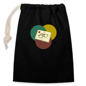 Auteur livre et lunette - Sac cadeau en coton avec cordon (14 x 20 cm) - noir - Devant