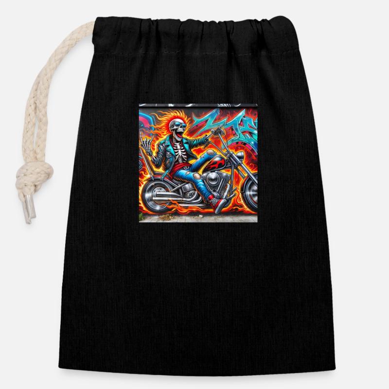Rocker in flames - Closable cotton gift bag (14x20cm) - black