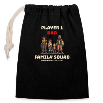 Family Squad Player 1 Dad - Closable cotton gift bag (14x20cm) - black - Front