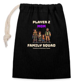 Family Squad Player 2 Mom - Verschließbarer Geschenkbeutel aus Baumwolle (14x20cm) - Schwarz - Vorne