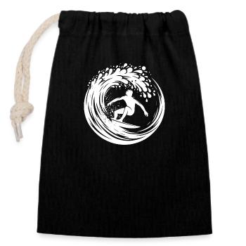 Wave surfboard and surfer in the wave tunnel - Closable cotton gift bag (14x20cm) - black - Front
