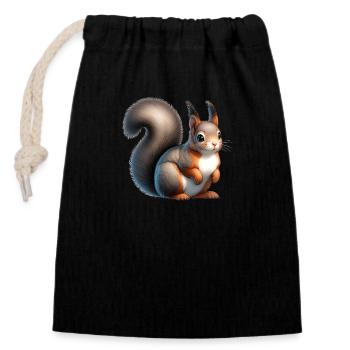 Grauhörnchen - Verschließbarer Geschenkbeutel aus Baumwolle (14x20cm) - Schwarz - Vorne