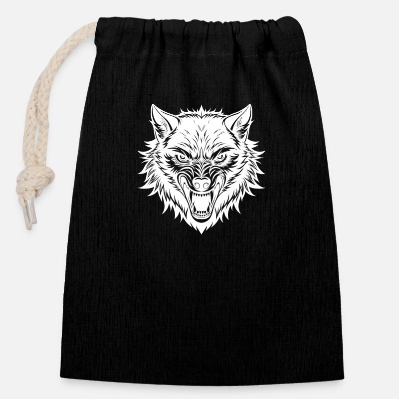 Alpha Wolf - Closable cotton gift bag (14x20cm) - black