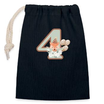 4. Geburtstag Fuchs Blumen - Verschließbarer Geschenkbeutel aus Baumwolle (14x20cm) - Navy - Vorne