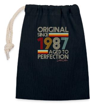 1987 - Closable cotton gift bag (14x20cm) - navy - Front