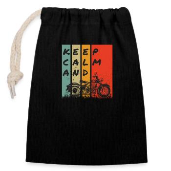 KEEP CALM AND RIDE! - Closable cotton gift bag (14x20cm) - black - Front