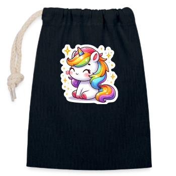 Licorne Arc en Ciel - Sac cadeau en coton avec cordon (14 x 20 cm) - bleu marine - Devant