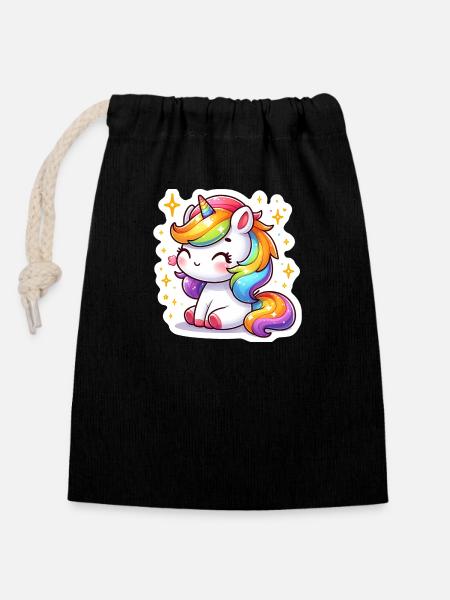 Rainbow Unicorn - Closable cotton gift bag (14x20cm) - black
