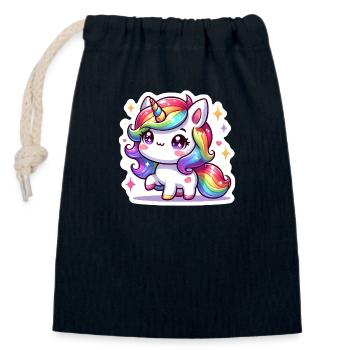 Licorne Arc en Ciel - Sac cadeau en coton avec cordon (14 x 20 cm) - bleu marine - Devant