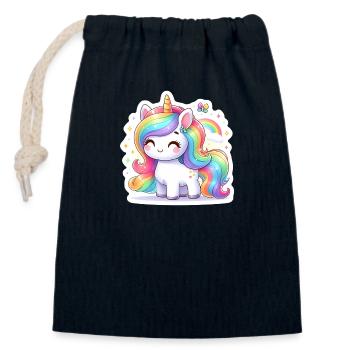 Licorne Arc en Ciel - Sac cadeau en coton avec cordon (14 x 20 cm) - bleu marine - Devant