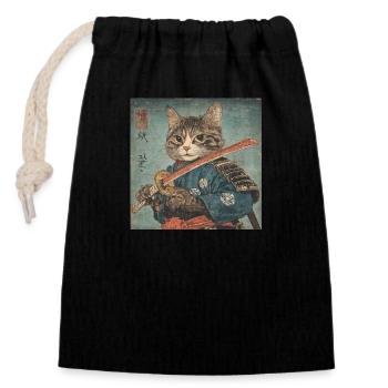 Cat Samurai Japan Ukiyo-E - Closable cotton gift bag (14x20cm) - black - Front