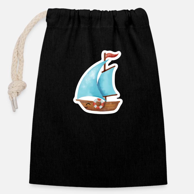 Sailing ship - Closable cotton gift bag (14x20cm) - black