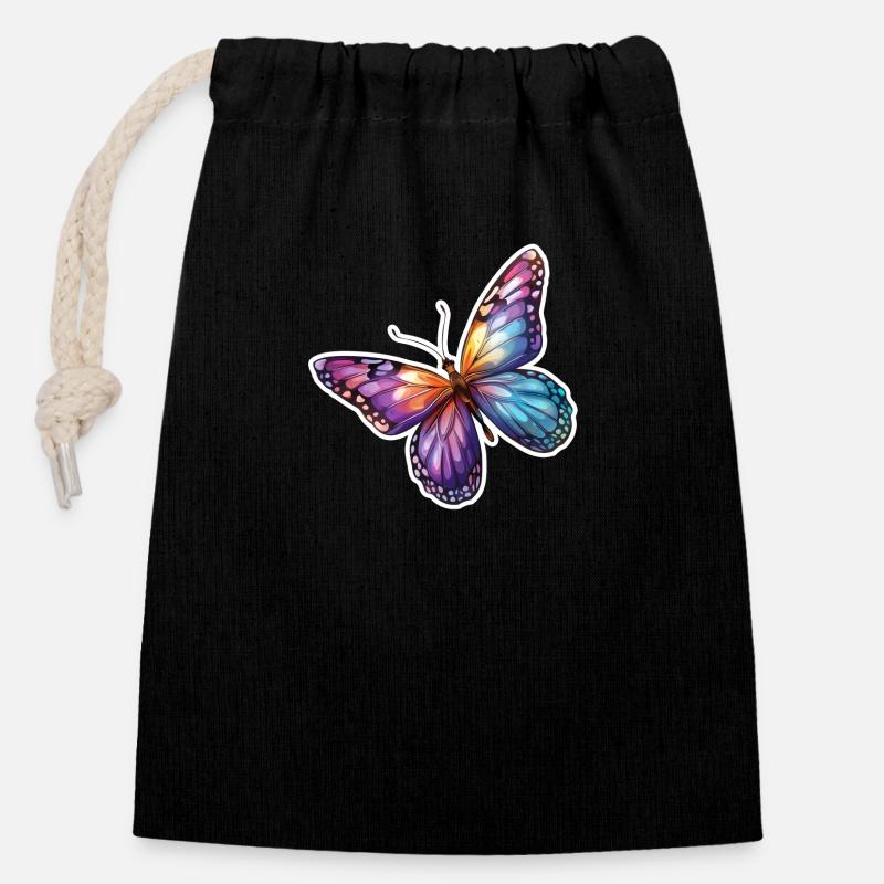 Papillon papillon - Sac cadeau en coton avec cordon (14 x 20 cm) - noir