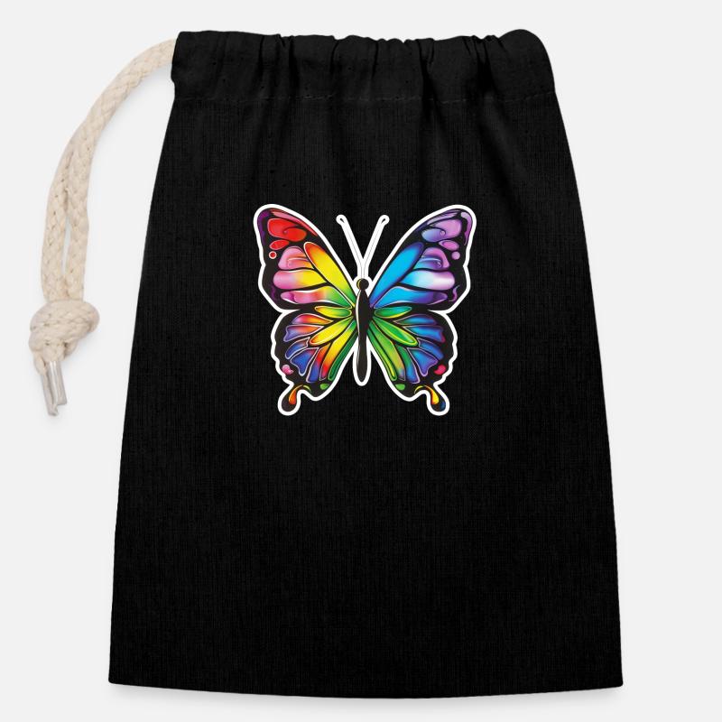 Schmetterling Schmetterling - Verschließbarer Geschenkbeutel aus Baumwolle (14x20cm) - Schwarz
