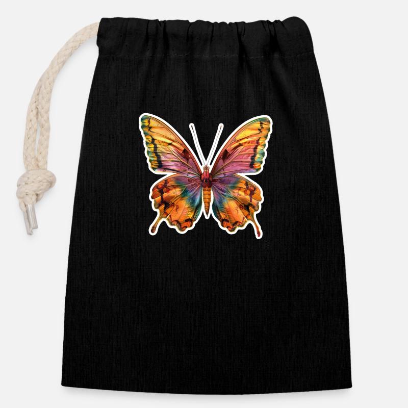 Papillon papillon - Sac cadeau en coton avec cordon (14 x 20 cm) - noir