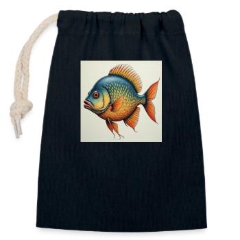 Fisch - Verschließbarer Geschenkbeutel aus Baumwolle (14x20cm) - Navy - Vorne