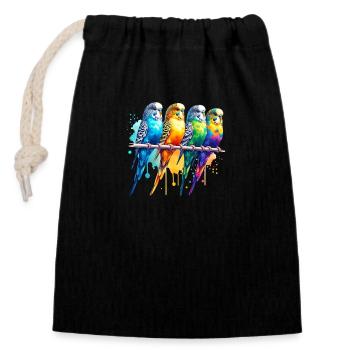 Perruches mignonnes colorées - Sac cadeau en coton avec cordon (14 x 20 cm) - noir - Devant