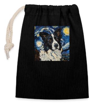 Border Collie - Verschließbarer Geschenkbeutel aus Baumwolle (14x20cm) - Schwarz - Vorne