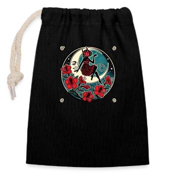 Fille Diable Rouge - Sac cadeau en coton avec cordon (14 x 20 cm) - noir - Devant