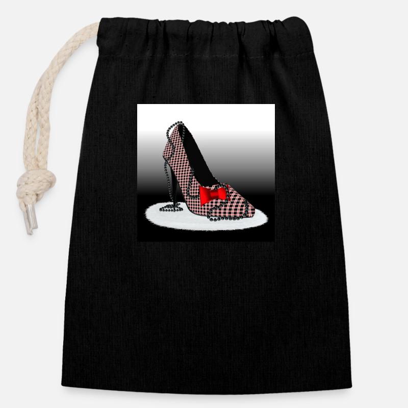 High Heels – Scottish Check Pattern - Closable cotton gift bag (14x20cm) - black