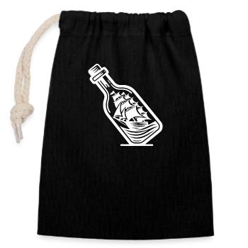 Ship in a bottle Sailing ship with sails - Closable cotton gift bag (14x20cm) - black - Front