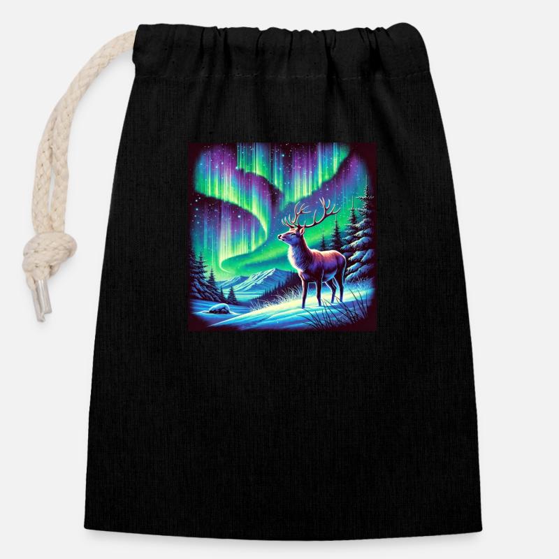 Deer Aurora Borealis - Closable cotton gift bag (14x20cm) - black