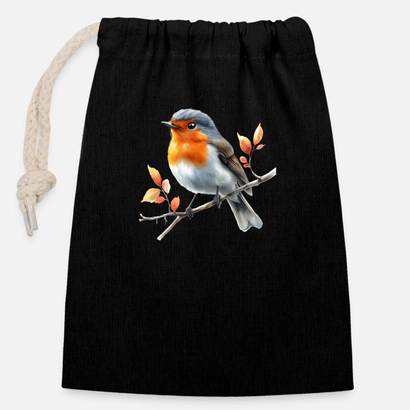 Robin - Closable cotton gift bag (14x20cm) - black