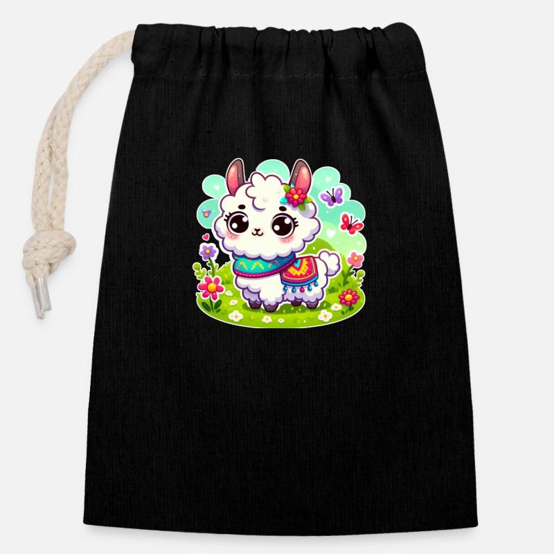 Sweet llama - Closable cotton gift bag (14x20cm) - black
