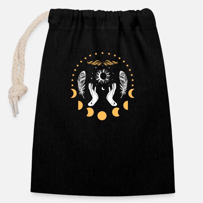 Mains Wicca - Amulette de sorcière - Sac cadeau en coton avec cordon (14 x 20 cm) - noir