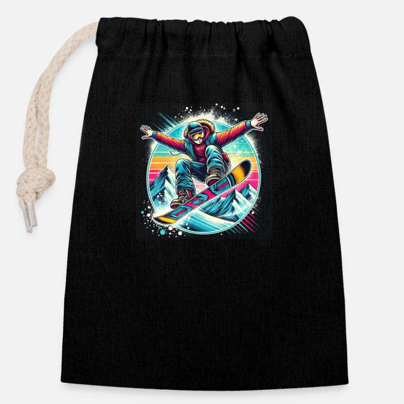 Saut en planche à neige - Sac cadeau en coton avec cordon (14 x 20 cm) - noir