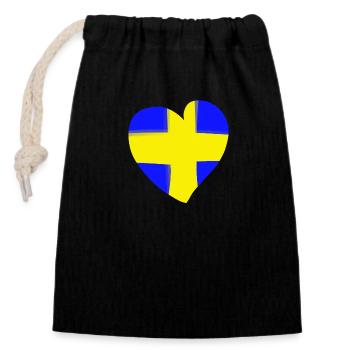 Suède Cœur - Sac cadeau en coton avec cordon (14 x 20 cm) - noir - Devant