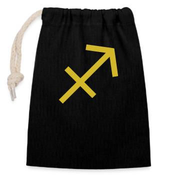 Zodiac sign Sagittarius, exclusive t-shirt design - Closable cotton gift bag (14x20cm) - black - Front