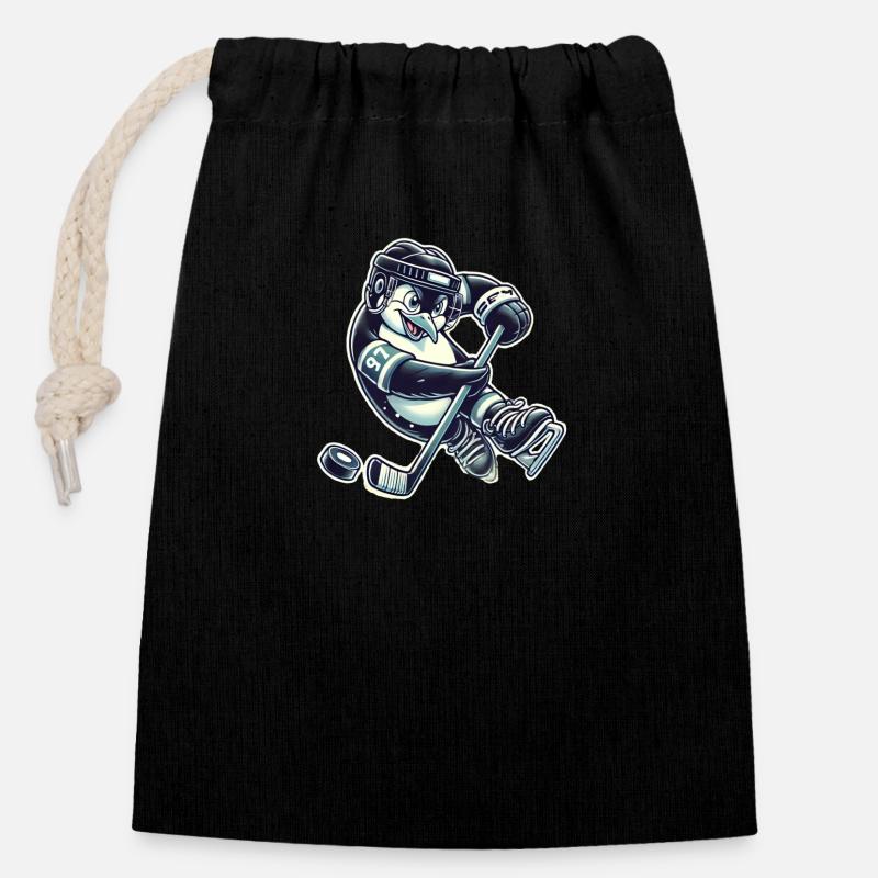 Hockey Penguin - Closable cotton gift bag (14x20cm) - black