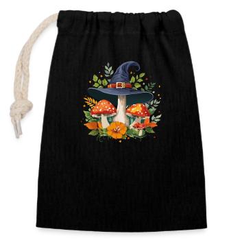 Champignon sorcière - Sac cadeau en coton avec cordon (14 x 20 cm) - noir - Devant