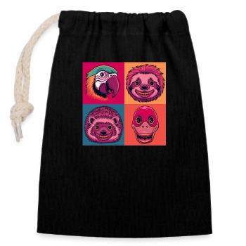 Pop Art Halloween Animaux Sourire Hérisson Perroquet Canard - Sac cadeau en coton avec cordon (14 x 20 cm) - noir - Devant