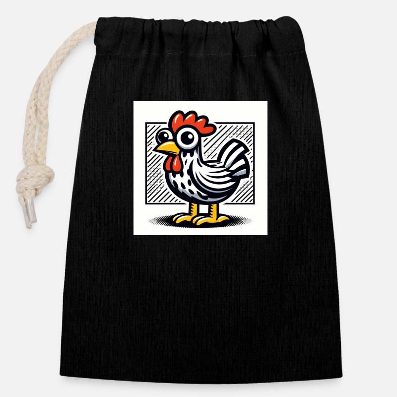 Chicken - Closable cotton gift bag (14x20cm) - black