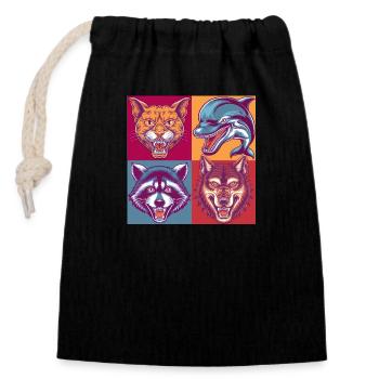 Pop-art Tiere Cat Delphin Wolf Waschbär Halloween - Verschließbarer Geschenkbeutel aus Baumwolle (14x20cm) - Schwarz - Vorne