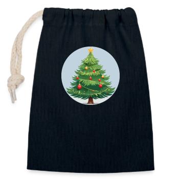 Arbre de Noël - Sac cadeau en coton avec cordon (14 x 20 cm) - bleu marine - Devant