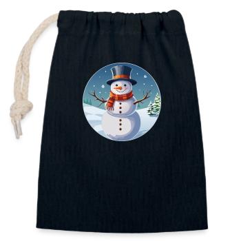 Schneemann in Winterlandschaft - Verschließbarer Geschenkbeutel aus Baumwolle (14x20cm) - Navy - Vorne