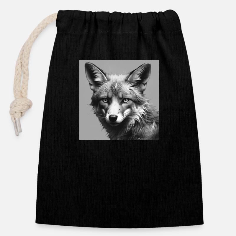 Fox schwarz / weiss - Verschließbarer Geschenkbeutel aus Baumwolle (14x20cm) - Schwarz