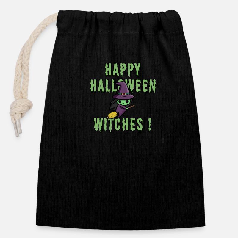 Happy Halloween Witches Design - Verschließbarer Geschenkbeutel aus Baumwolle (14x20cm) - Schwarz