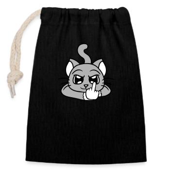 Méchant chat montre un doigt d’honneur Insulte Main Fun - Sac cadeau en coton avec cordon (14 x 20 cm) - noir - Devant