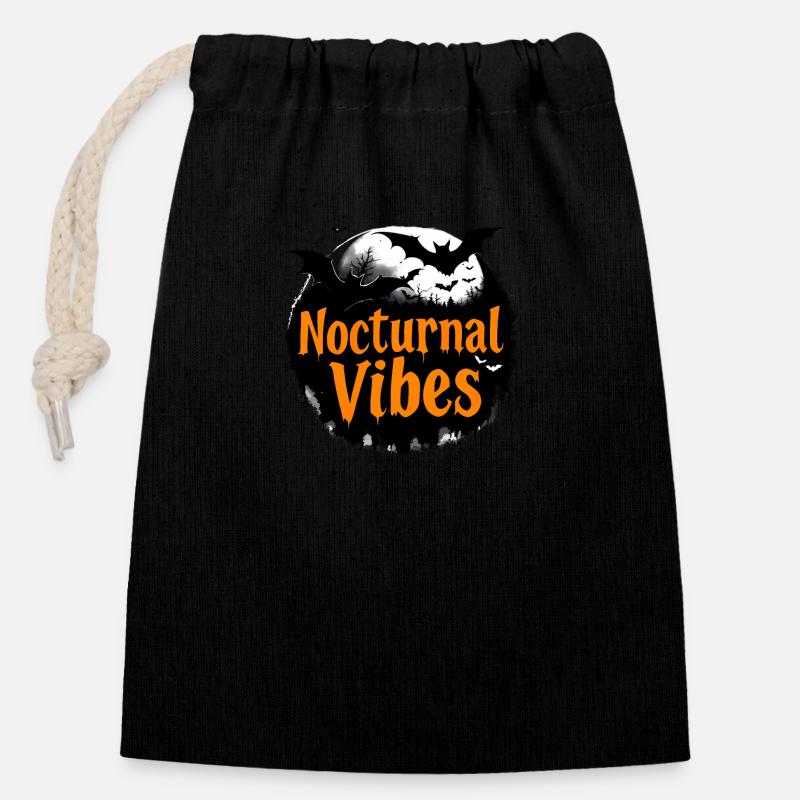 Nocturnal Vibes : Design d’Halloween effrayant avec des chauves-souris - Sac cadeau en coton avec cordon (14 x 20 cm) - noir