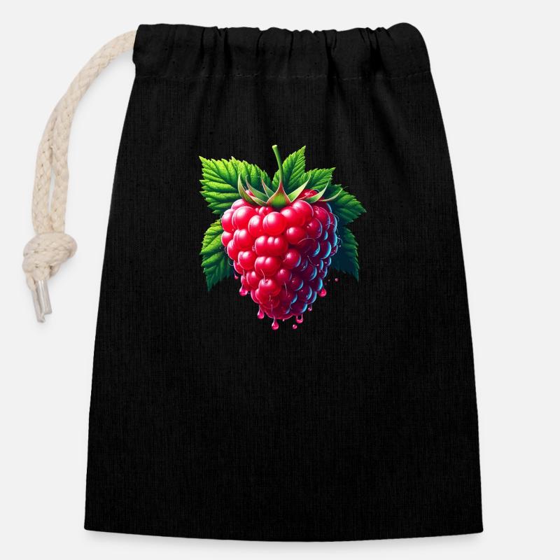 Framboise feuillu coulante - Sac cadeau en coton avec cordon (14 x 20 cm) - noir