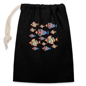 Fisch - Verschließbarer Geschenkbeutel aus Baumwolle (14x20cm) - Schwarz - Vorne