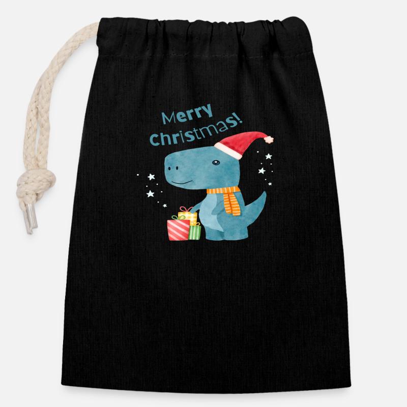 Merry Christmas - Closable cotton gift bag (14x20cm) - black